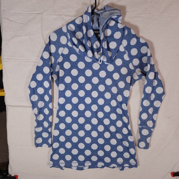 Betabrand Blue Polka Dot Cowl Neck Pullover Tunic Hoodie Large Made in USA - Picture 1 of 16